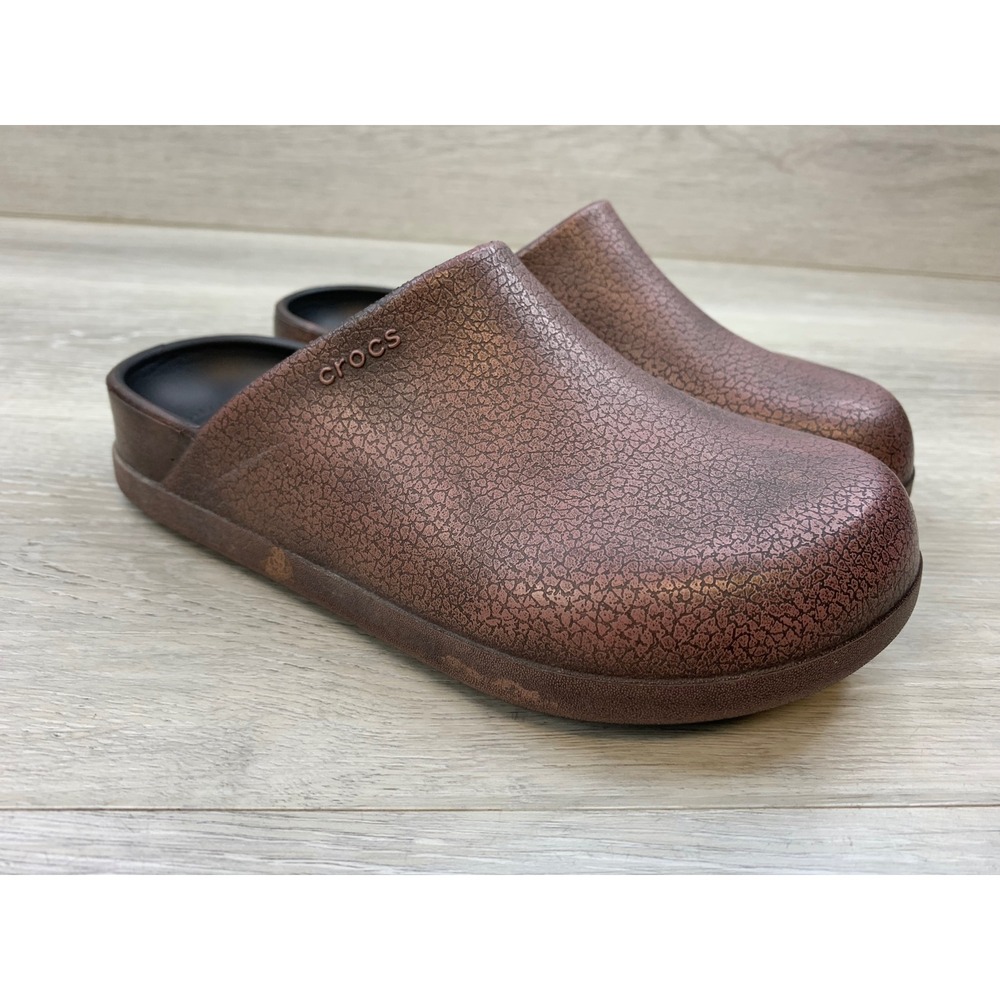 Crocs Neria Pro II Clogs Bronze Metallic Cracked Texture Work Shoes Women's 6